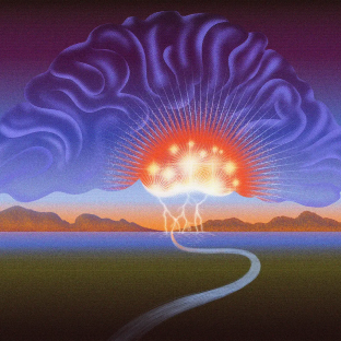 A bloom of light rising over a road at dusk