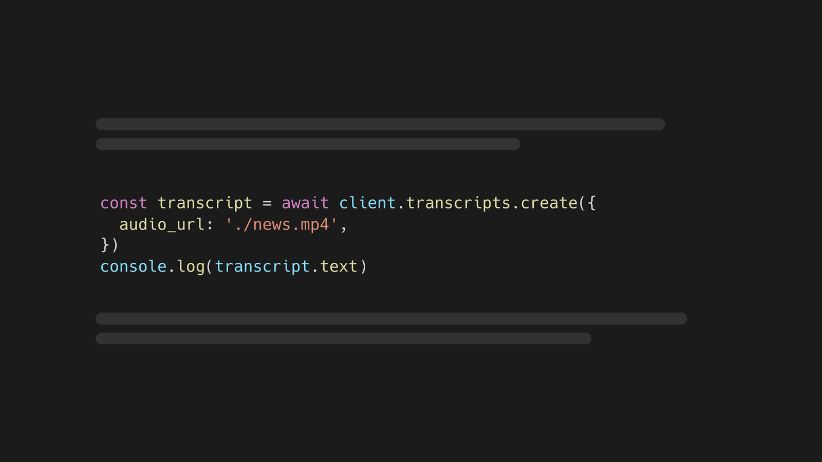 TypeScript code to transcribe an audio file and log it to the console.