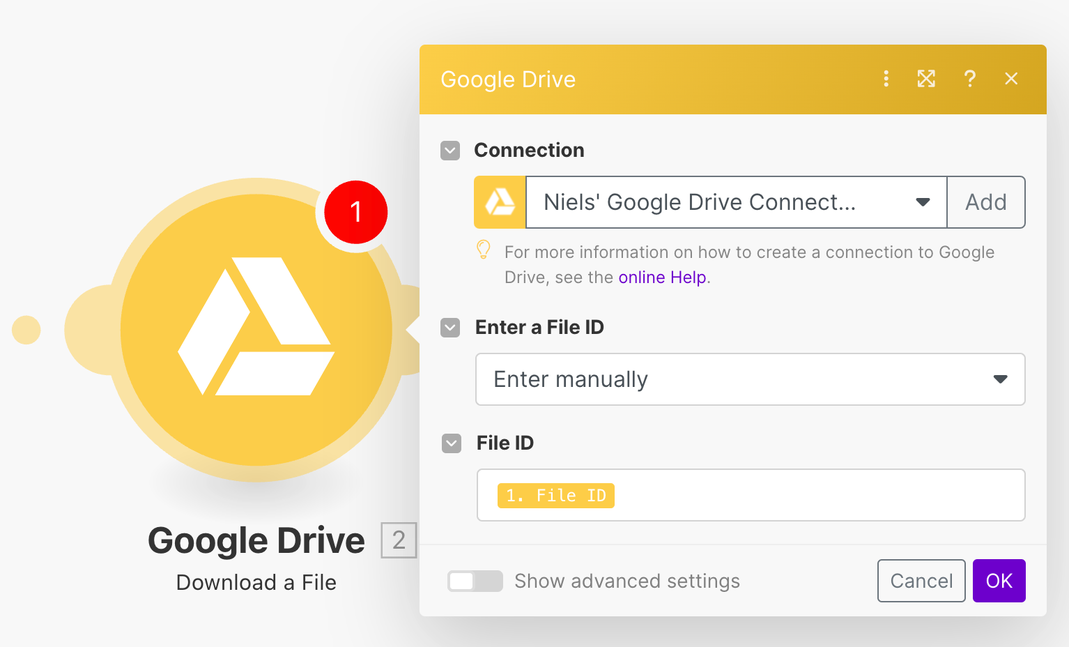 Configure Google Drive Download a File module
