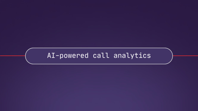 Wide banner image with a dark purple gradient background, in the middle there's a text that says 'AI-powered Call Analytics'