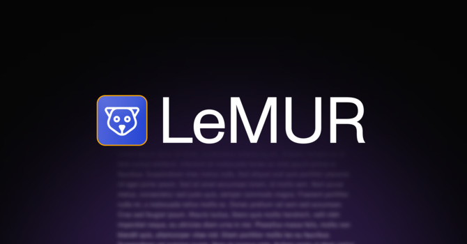 Wide banner with a dark background gradually brightening towards the center. On the left, there's an icon of a lemur face within a blue app square, next to the white text 'LeMUR'.