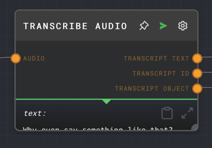 Transcribe Audio node